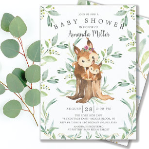 Invitación Adorable Baby Squirrel y Mamá Baby Shower