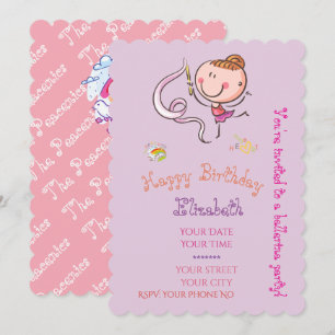Invitación Adorable Bailarina de Palotes de Arcoíris Rosa Mal