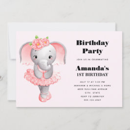 Invitación Adorable Ballerina Elephant En Pointe Cumpleaños