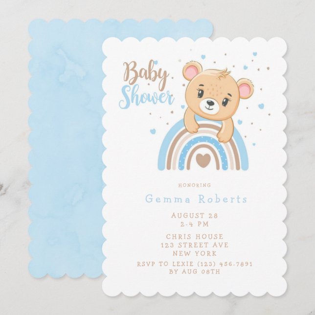 Invitación Adorable Bear Boho Rainbow Boy Baby Shower (Anverso / Reverso)