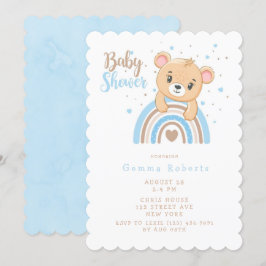 Invitación Adorable Bear Boho Rainbow Boy Baby Shower