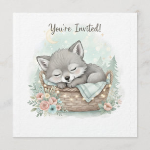 Invitación Adorable bebé lobo esponjoso Shower de bebé