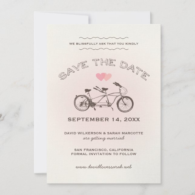 Invitación Adorable bicicleta tándem rosa (Anverso)