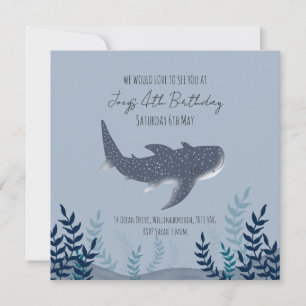 Invitación Adorable Blue Bajo el Mar Tiburón Ballena Nombre