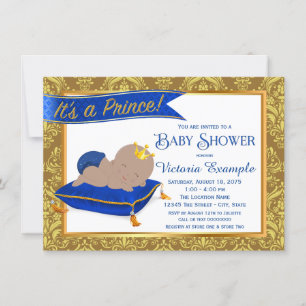 Invitación Adorable Blue Gold Ethnic Prince Baby Shower