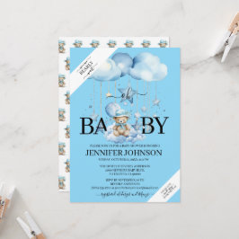 Invitación Adorable Blue Watercolor Teddy Bear Baby Shower