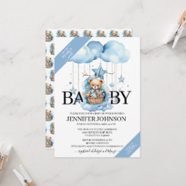 Invitación Adorable Blue Watercolor Teddy Bear Baby Shower