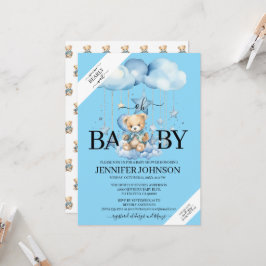 Invitación Adorable Blue Watercolor Teddy Bear Baby Shower