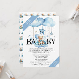 Invitación Adorable Blue Watercolor Teddy Bear Baby Shower