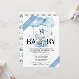 Invitación Adorable Blue Watercolor Teddy Bear Baby Shower