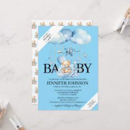 Invitación Adorable Blue Watercolor Teddy Bear Baby Shower