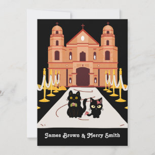 Invitación Adorable Boda de la Iglesia de los Dos Gatos Negro