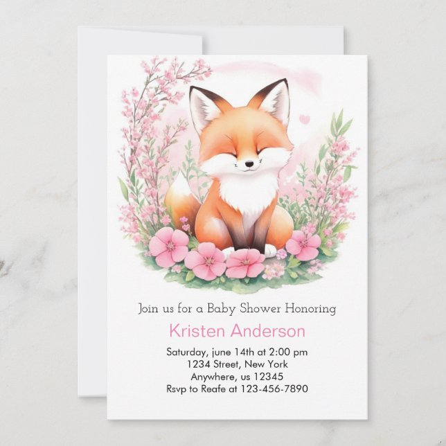 Invitación Adorable Boho Pink Fox Forest Chica Baby Shower (Anverso)