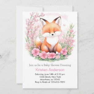 Invitación Adorable Boho Pink Fox Forest Chica Baby Shower