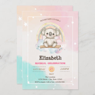 Invitación Adorable Bonito Koala Rainbow Birday