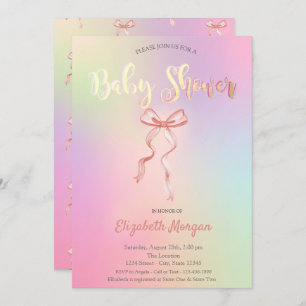 Invitación Adorable Bow Rosa Holográfico Baby Shower