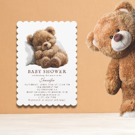 Invitación Adorable Brown Teddy Bear Sleeping Baby Shower