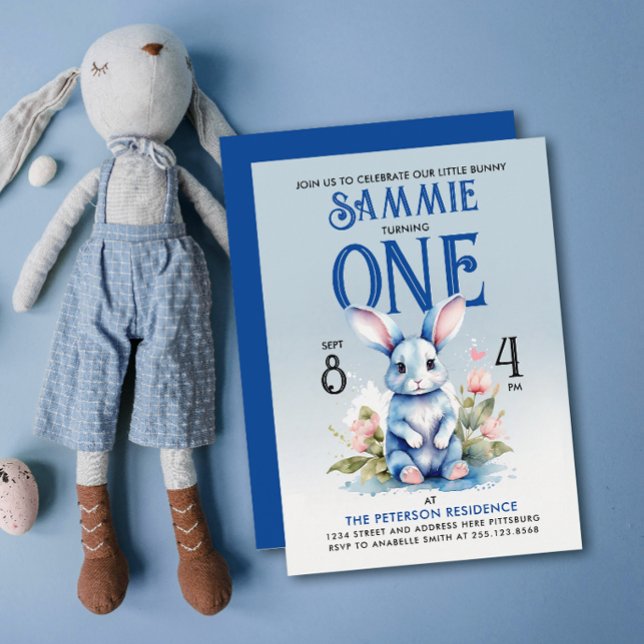 Invitación Adorable Bunny Boy Floral Nacimiento acuático (Subido por el creador)