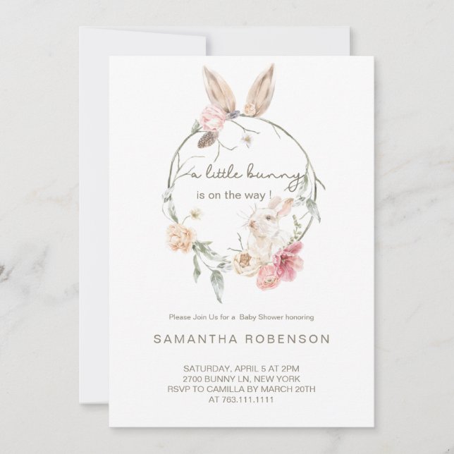 Invitación Adorable Bunny Rabbit Baby Shower (Anverso)