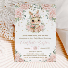 Invitación Adorable Bunny Rabbit Rubor Floral Baby Shower