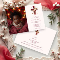 Adorable Burgundy Glitter Floral Cross Baptism