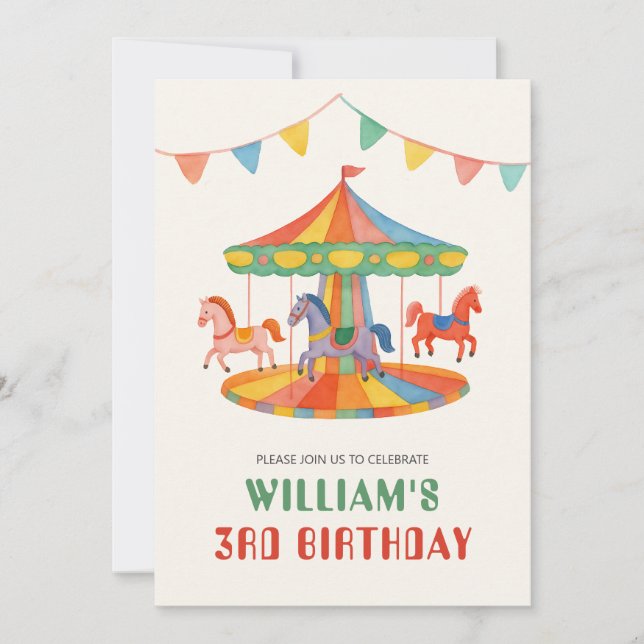 Invitación Adorable Carousel Birthday (Anverso)