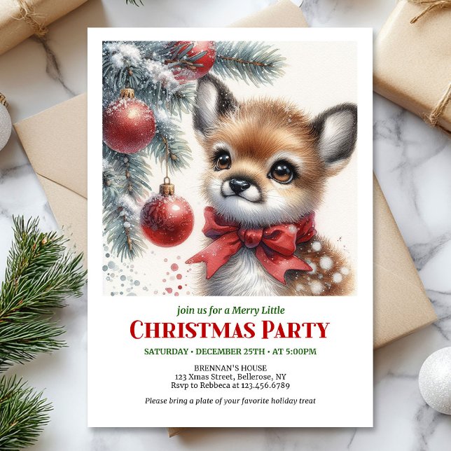 Invitación Adorable cervatillo bosque nevado acuarela acogedo (Lovely baby deer snowy forest watercolor cozy winter Christmas invitation

)