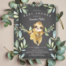 Invitación Adorable Chalkboard Sloth Baby Shower