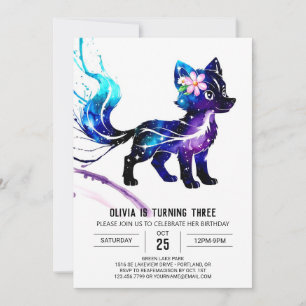 Invitación Adorable Chica digital Lobo Mágico Cumpleaños
