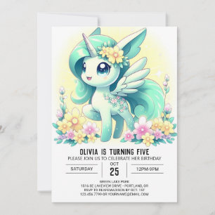 Invitación Adorable Chica Unicorn Cumpleaños Digital
