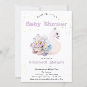 Invitación Adorable Cisne Estrellas Flores Baby Shower