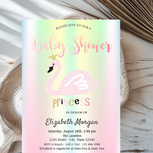 Invitación Adorable Cisne Holográfico Iridescente Baby Shower
