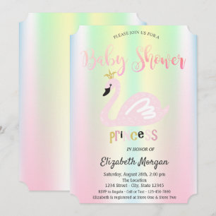 Invitación Adorable Cisne Holográfico Iridescente Baby Shower