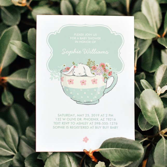 Invitación Adorable conejito blanco en Baby Shower de la Copa (Subido por el creador)