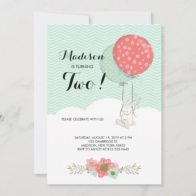 Invitación Adorable conejo blanco con fiesta de cumpleaños de (Anverso)