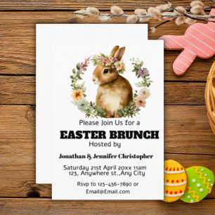 Invitación Adorable conejo de brunch de Pascua con flores de