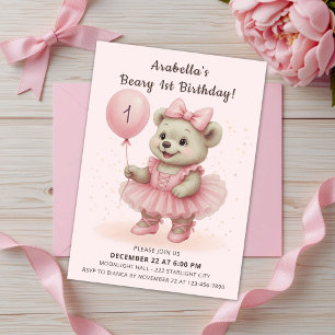 Invitación Adorable Coquette Ballerina Bear Cumpleaños