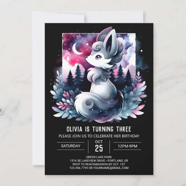 Invitación Adorable cumpleaños de lobo moderno (Anverso)
