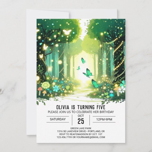 Invitación Adorable cumpleaños digital de Woodland encantado (Anverso)