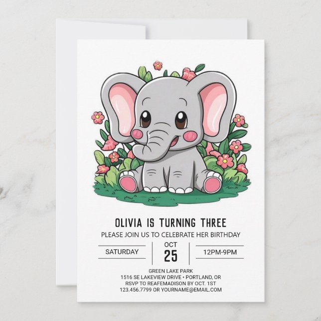 Invitación Adorable cumpleaños digital del Boho Elephant (Anverso)