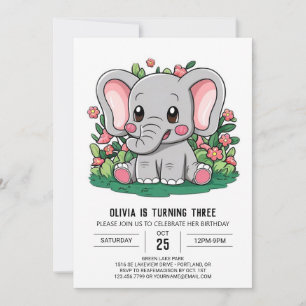 Invitación Adorable cumpleaños digital del Boho Elephant