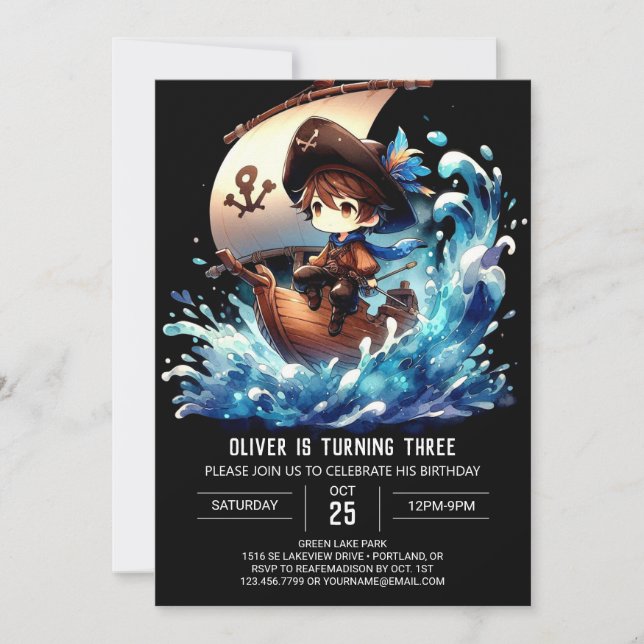 Invitación Adorable cumpleaños majestuoso del pirata (Anverso)