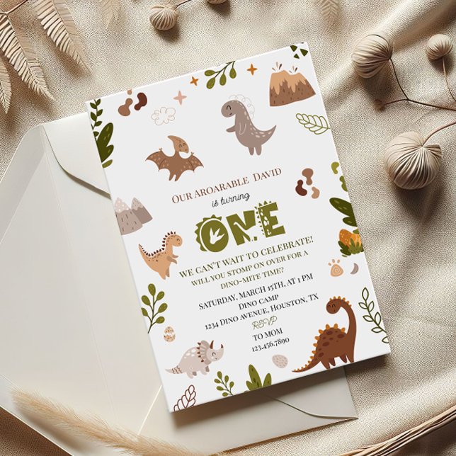Invitación Adorable Cumpleaños Neutral de la Selva con Dinosa (Subido por el creador)