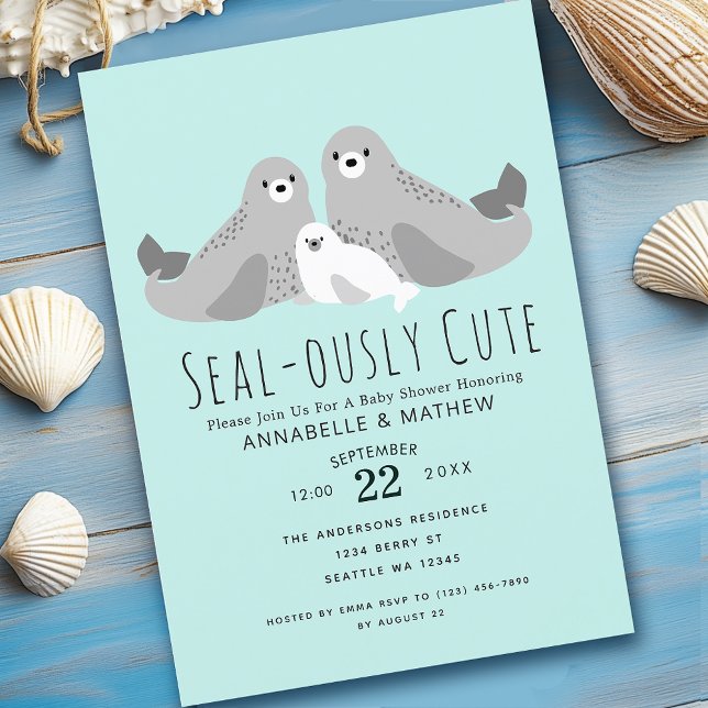Invitación Adorable Cute Seals Parejas Baby Shower (Subido por el creador)