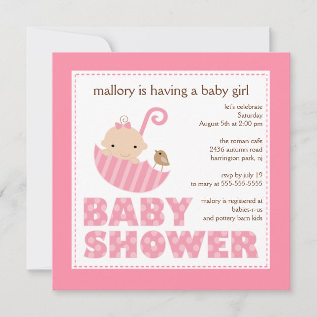 Invitación adorable de Baby Shower del paraguas (Anverso)