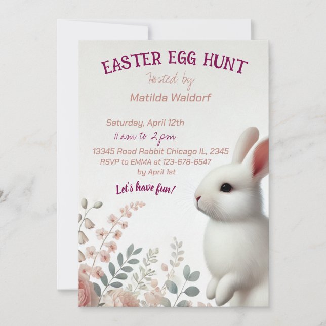Invitación adorable de caza de huevos de Pascua de (Anverso)
