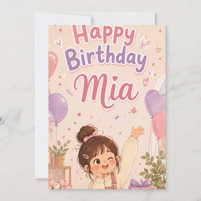 Invitación adorable de cumpleaños rosaInvitación (Anverso)