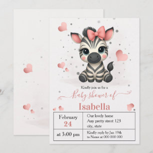 Invitación adorable de shower de bebé cebra