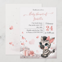 Invitación adorable de shower de bebé cebra