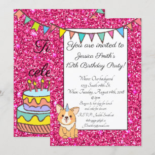 Invitación adorable del cumpleaños del purpurina
